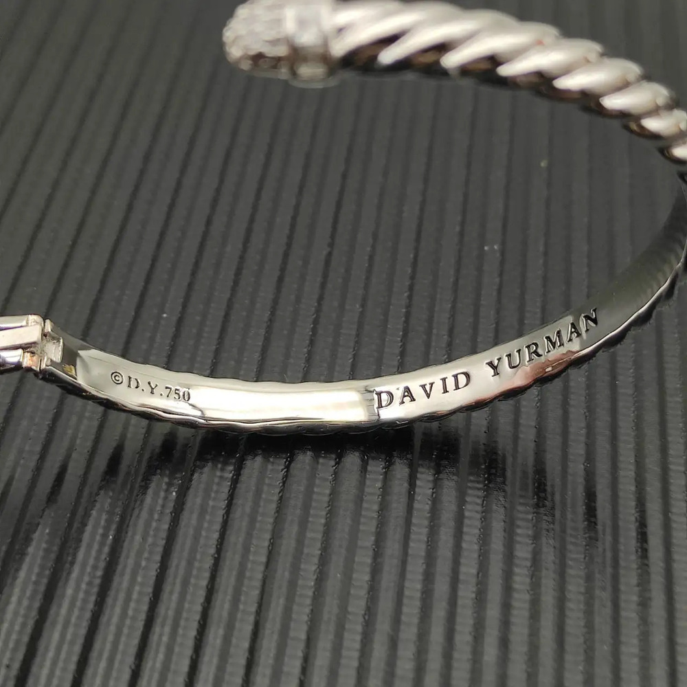 David Yurman 6.2mm Silver Gold Engraved Cable Bracelet - Picture 4 of 6